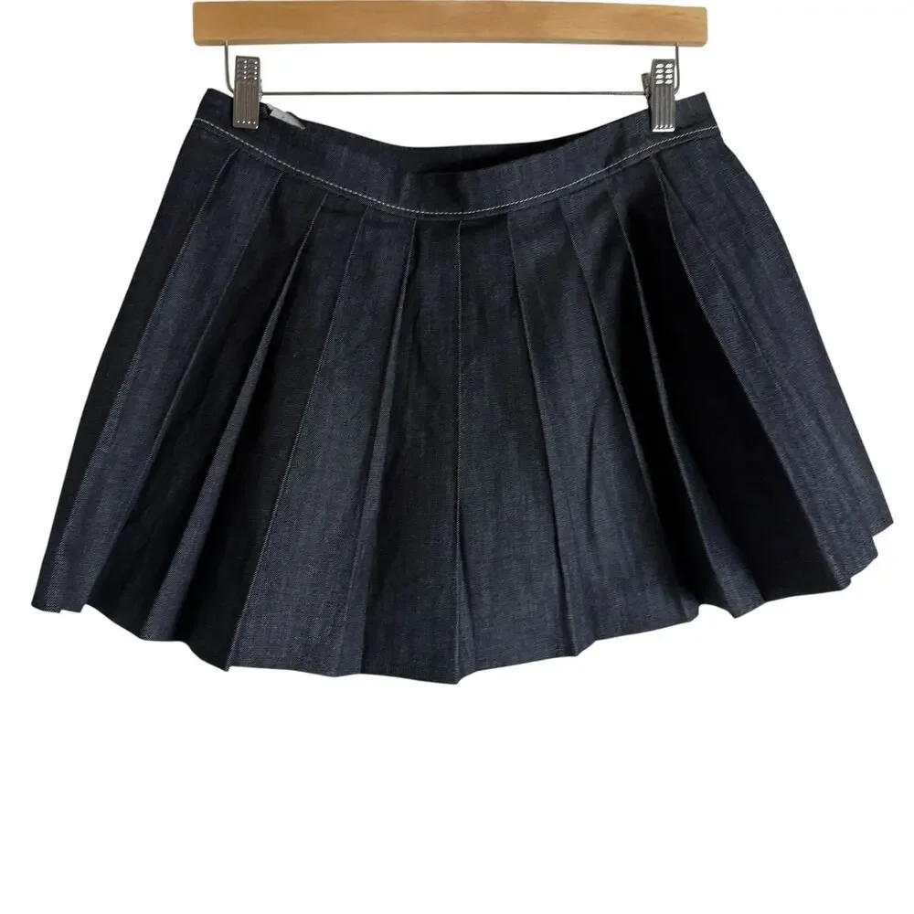 Zara Dark Chambray Denim 2 Piece Pleated Mini Skirt Jacket Co-Ord Set S